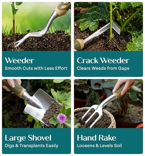 Heavy Duty Gardening Tools - Gardening Gifts for Women, Men, Mom, Dad - Durable, Ergonomic Garden Tools Set (Floral) Floral