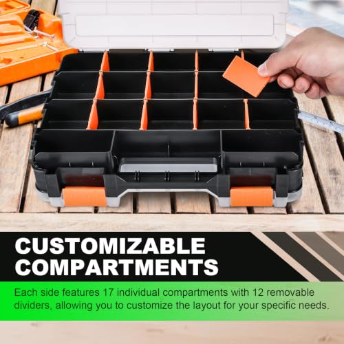 Tool Box with Transparent Lid, 2 Pack Hardware Organizer Box Orange