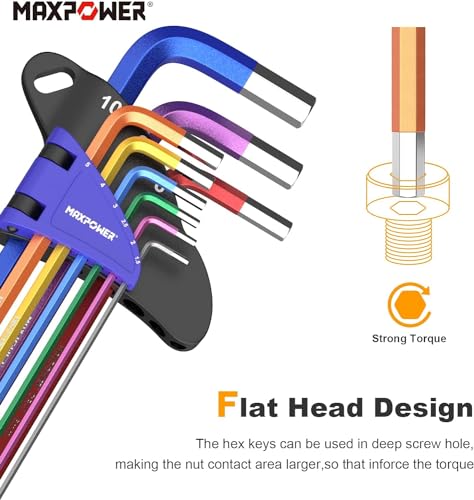 MAXPOWER Allen Wrenches Set, 18-piece Metric Ball End Hex Key Set & Torx Star Allen Keys, Long Arm Wrench with Extra T-Handle for Home Maintenance and DIY 18 Pcs