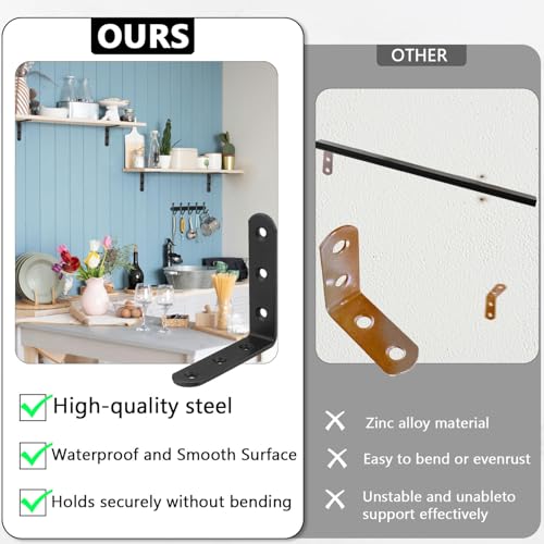 12 PCS Black L Brackets for Wood, 4" x 4" Heavy Duty L Corner Brace 90 Degree Metal Right Angle Bracket for Shelves, Furniture, Cabinets, Thickness 3MM, Included 72 PCS Screws 100x100MM