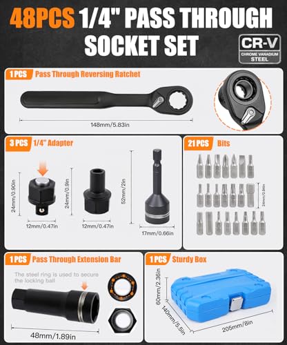 48 Piece 1/4-Inch Socket Set, SAE & Metric Multi-purpose sockets 48pc1/4”