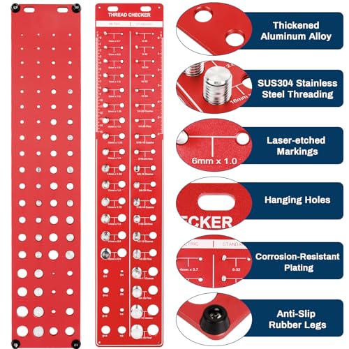 34 Thread Checker Nut and Bolt Thread Checker Standard and Metric Bolt Size and Thread Identifier Gauge Drill Bit Gauge,19 Standard and 15 Metric 8 Drill Bit Sizes