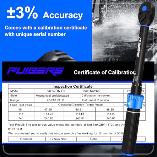 3/8" Drive Inch Pound Torque Wrench 20-240 in.lb, ±3% Accuracy, Dual-Direction 72-Tooth Small Torque Wrench Set with Extension Bar 3/8" Adapter for Bike Motorcycle Car Maintenance 3/8" 20-240 in.lb - 4 Pcs