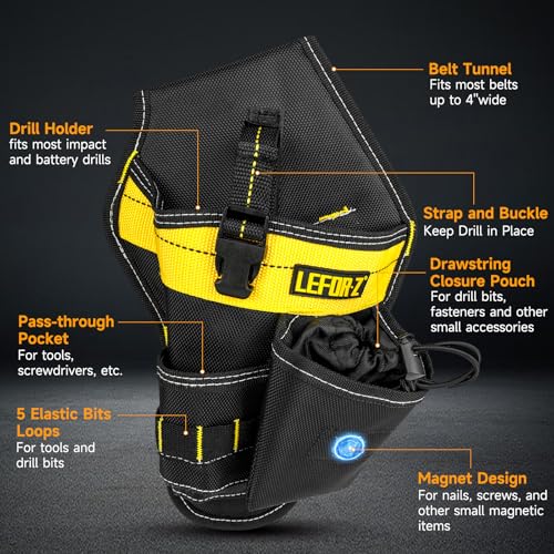 2 in 1 Magnetic Tool Belt Pouch Bag with Drill Holster,27-Pockets Heavy Duty Tool Belts for Men,Work Belts with Impact Holster for Electrician,Carpenter,Construction,Utility Belt,Yellow