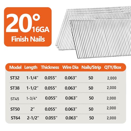16 Gauge 20 Degree Angled Finish Nails 1-3/4" 2000-Pack Galvanized 1-3/4"-2000 pcs