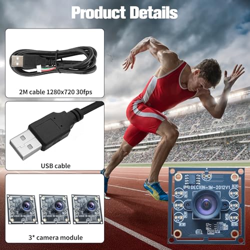 3-Piece Camera Module 100 Degree OV9732 - High Image Clarity with 720P HD Chip, 1MP Resolution, USB Driver, with 2 Metre Cable Compatible with Autodarts.Io, for Versatile Applications