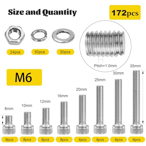172Pcs Metric M6 Hex Socket Head Bolts Assortment Kit & 270Pcs M5 Hex Socket Head Cap Screw Bolts Kit, 304 Stainless Steel Screw Set with Nuts, Washers