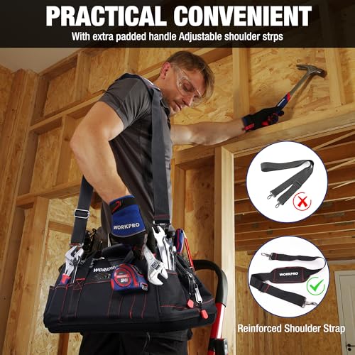 WORKPRO 16-inch Close Top Wide Mouth Tool Storage Bag with Water Proof Rubber Base, W081022A, 16" 16inch