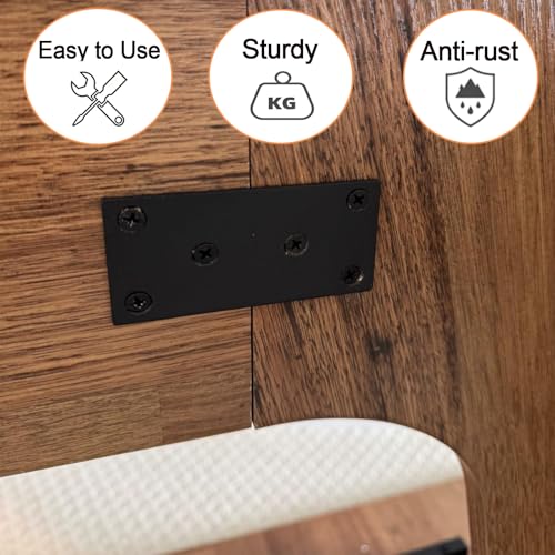 20 Pack 4x2 Inch Black Flat Mending Plates Metal Straight Bracket Brace Stainless Steel Mending Joining Plates with Screws, Heavy Duty Fixing Brackets for Wood Furniture Shelves Repair 4 x 2Inch Black Flat Bracket