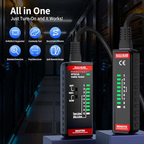 Network tester, LAN cable tester RJ11 RJ45 for CAT5 CAT5E CAT6 CAT6A CAT7 cables, Ethernet network cable tester, continuity tester, telephone cable tester