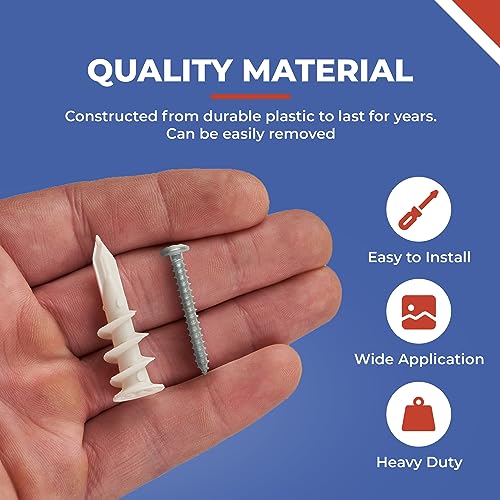 Self Drilling Drywall Anchor Kit - Wall Anchors With Screws for Drywall, Plastic Anchors, 400 Pieces 200 Pack