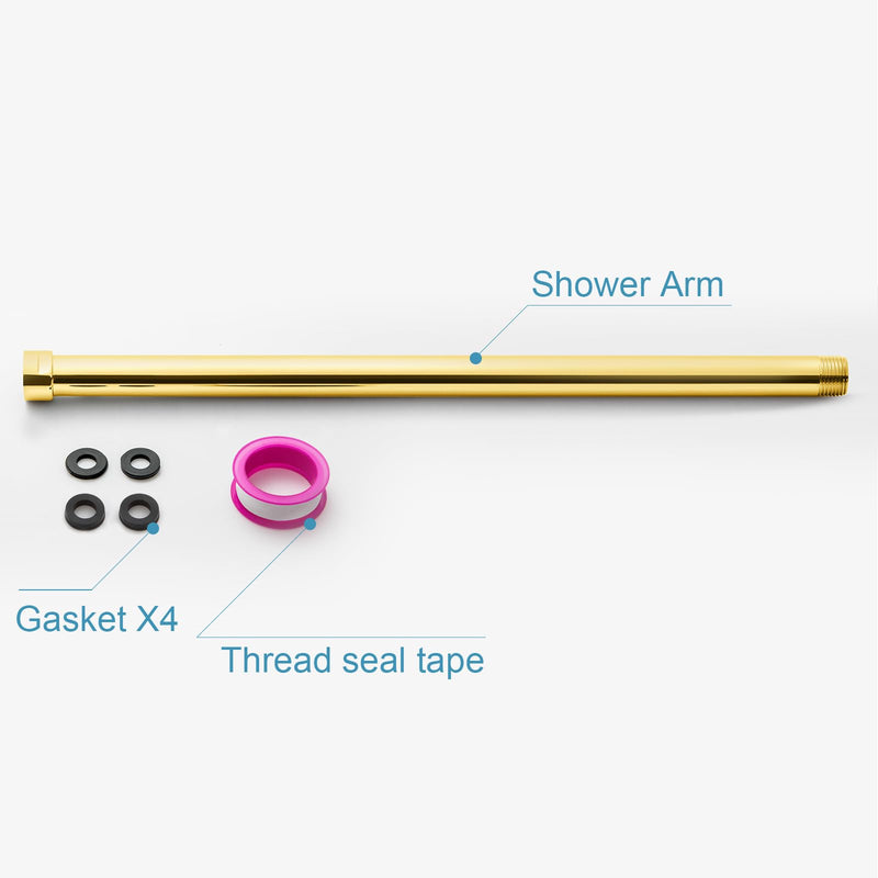 OFFO Shower Head Extension Arm, Shower Arm Extension Shower Head Extender Made of 304 Stainless Steel Shower Pipe Extension, Bright Gold 16 in