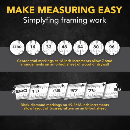 LEXIVON [4-Pack] 25Ft/7.5m DuaLock Tape Measure | 1-Inch Wide Blade with Nylon Coating, Matte Finish White & Yellow Dual Sided Rule Print | Ft/Inch/Fractions/Metric (LX-206X4) 25 ft 4-Pack
