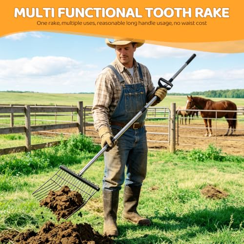 Metal Manure Fork with Adjustable Long Steel Handle Rake Rustproof Hay Fork