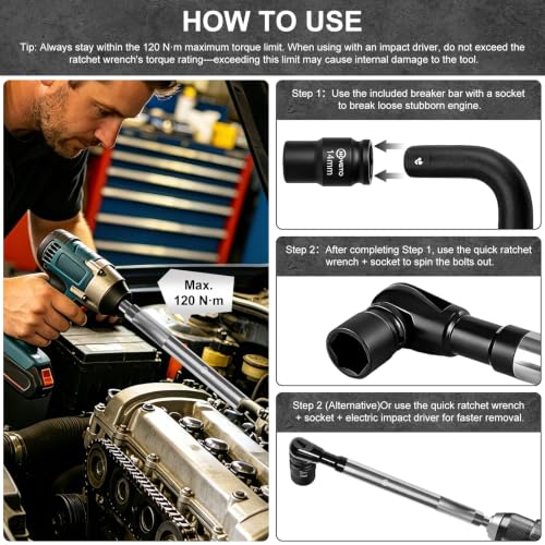 1/2" Offset Extension Wrench, 120Nm Impact Ready Socket Extender Sliver-1-piece