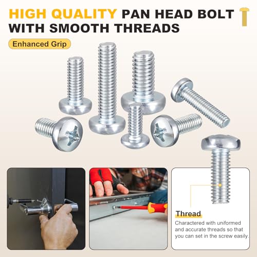 METALLIXITY #8-32 Phillips Pan Head Bolt Kit 370Pcs Carbon Steel #8-32x1/2"/3/4"/1"/1-1/4"/1-1/2"/2" 370