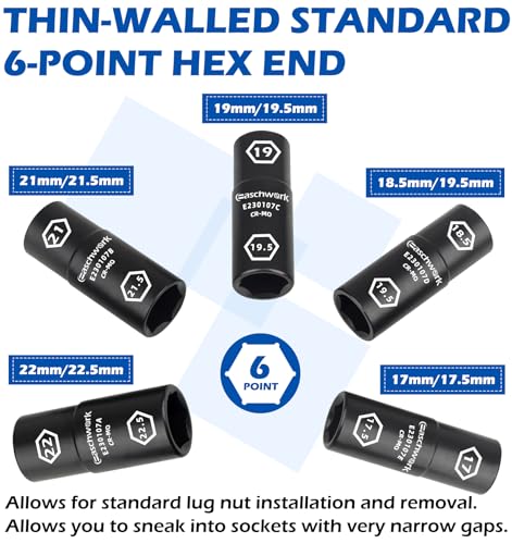 7Pc Half Lug Nut Socket 1/2" Thin Impact Flip Socket Set for Damaged Nuts