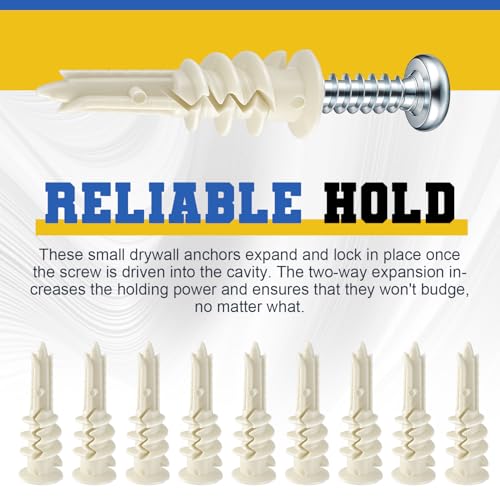 Glooglitter 400 Pcs #8 Self Drilling Drywall Anchors and Screws Kit 200 Expansion Anchor with Split