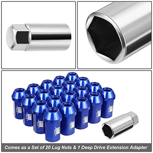 J2 Engineering J2-LN-T7-038-125-BL M12 x 1.25 T6-7075 Aluminum 42mm Closed End Lug Nuts w/Deep Drive Extension Adapter,Blue, 25mm x 42mm