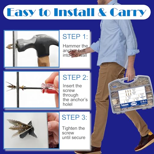 Tnisesm 480Pcs Self-Drilling Drywall Anchors with Screws, 2025 Upgraded Zinc Plated Steel for Heavy Duty, Metal Screw Anchors Kit, No Drill and Holes in Wall (4 Sizes) 480PCS-4SIZES
