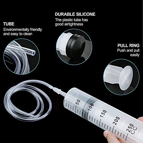 150/250/350/550 ml Syringe with Plastic Tubes, Reusable Plastic Syringe for Oil or Glue Applicators, Experiments, Pet Feeding, Industrial Applications (250 ml) 250ml
