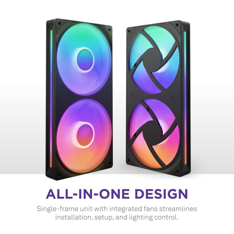 NZXT F240 RGB Core - 240mm Single-Frame Fan Unit with 2 x 120mm RGB Fans - Speed & Lighting Control - High Static Pressure & Airflow - Fluid Dynamic Bearings - 8 aRGB LEDs Per Fan - Black 2x 120mm RGB Single Frame