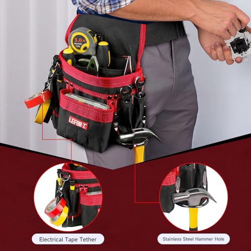 14-Pockets Magnetic Tool Belt Pouch+Replacement Padded Tool Belt(Adjustable 34''-40'')+Drill Holster,3 in 1 Tool Belts for Men,Work Belts with Impact Holster for Electrician,Carpenter,Construction