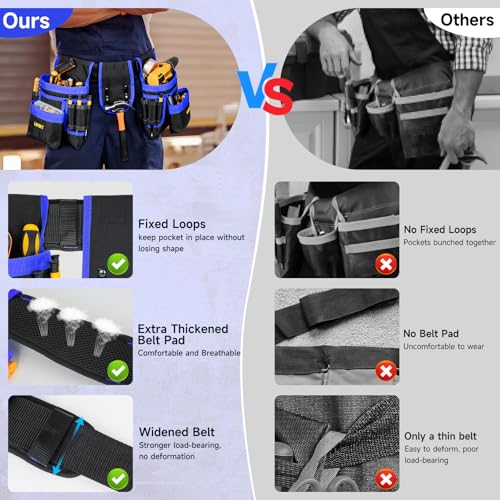 3 in 1 Magnetic Tool Belt Pouch+Replacement Padded Tool Belt(Adjustable 34''-40'')+Drill Holster,Heavy Duty Tool Belts for Men,Work Belts with Impact Holster for Electrician,Carpenter,Construction