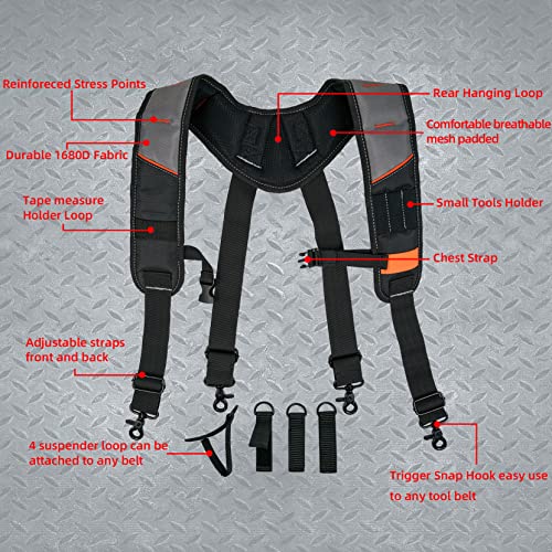 KUNN Gel Tool Belt Suspender with Phone Case & Tool Belt Suspenders Padded with Attachment Loops