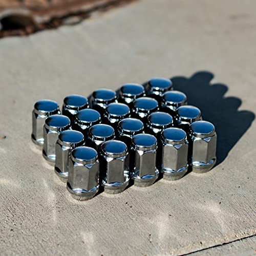 StanceMagic 20pcs Bulge Lug Nuts, 7/16x20 Threads, Cone Taper Acorn Seat, Closed End, 1.4 inch Length, Compatible with Older Chevy Pontiac Oldsmobile Buick (See Description for Years) - Silver Chrome
