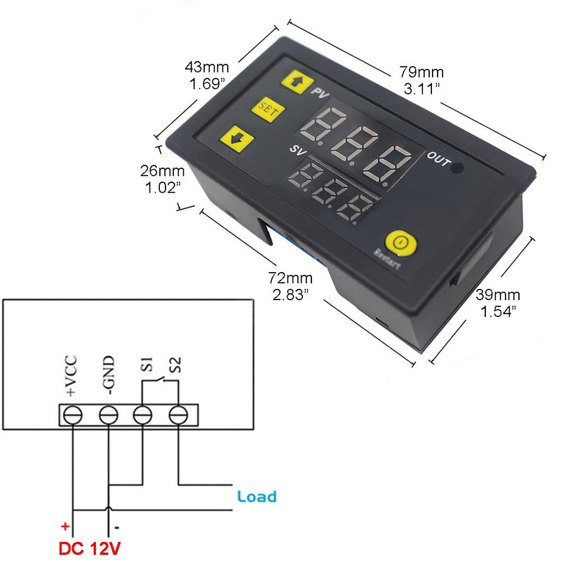 Greluma W3230 DC 12V Digital Temperature Controller, 20A LED Display, Thermostat Control Switch with NTC 10K Sensor Probe, Range from -50°C to 110°C, Pack of 2 12 V temperature controllers 1-2