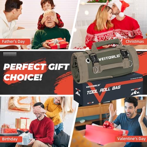 Tool Roll Up Bag, Gifts for Men Dad Husband Him Christmas, Mens Stocking Stuffers, Portable Tools Box Storage for Men