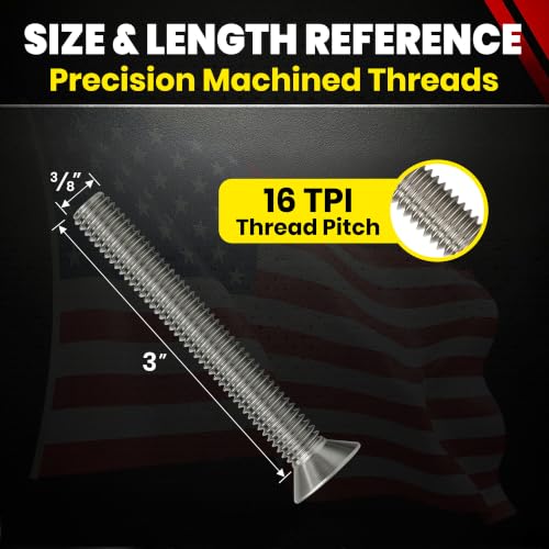 Stainless 3/8-16 x 3 (3/4" to 3" Available) Socket Flat Head Screws, Full Thread, Hex Drive, Stainless Steel 18-8, Coarse Thread (3/8-16 x 3) 3/8-16 x 3"