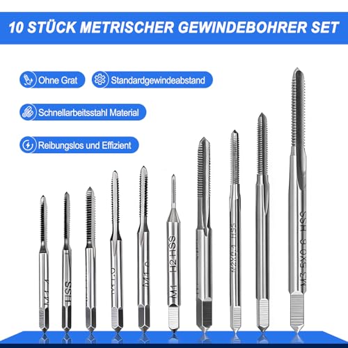 10 pieces M1 to M3.5 mini tap set, M2 thread cutter made of high-speed steel, standard tap set for machining nuts on machine tools