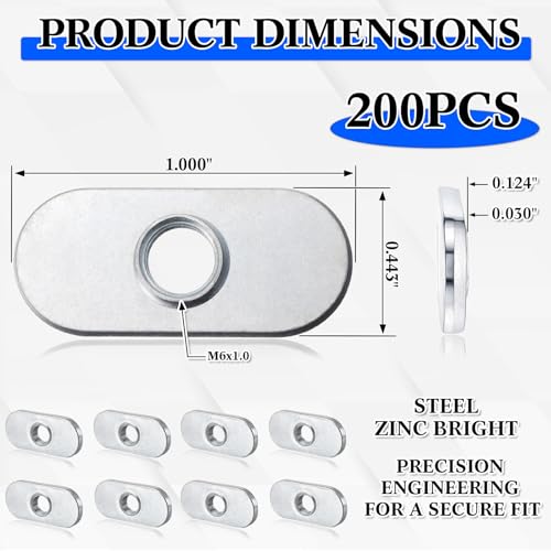 200 Pcs M6 x 1.0 Centered Slide-in T-Nuts for 10 Series T-Slot