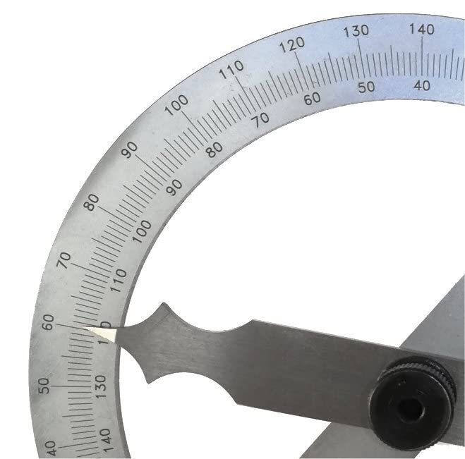 WRS precision protractor/protractor, scale matt chrome-plated, anti-glare, with metal locking screw, 0-180°, in a case, size: 120 x 150 mm