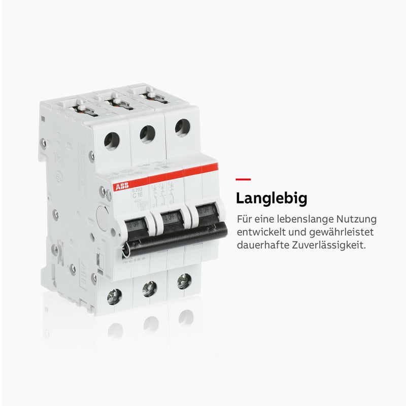 ABB S203-C16 Circuit Breaker 3-Pin 16A Type C | Characteristics C - 6 kA switching capacity - DIN rail mounting - Reliable industrial quality - 2CDS253001R0164 C16