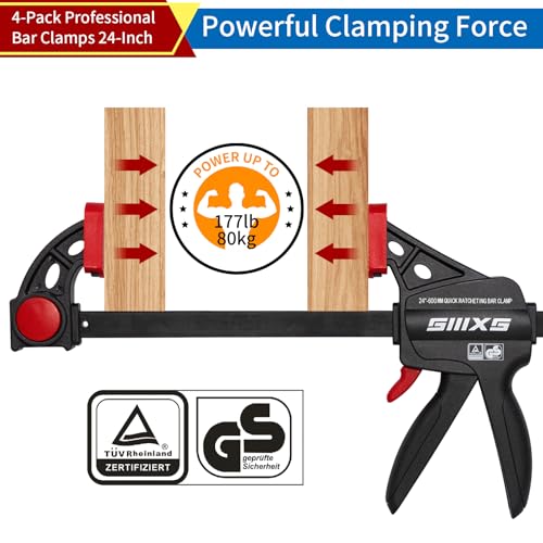 4-Pack 24" Bar Clamps for Woodworking Set with GS Certificate 24''
