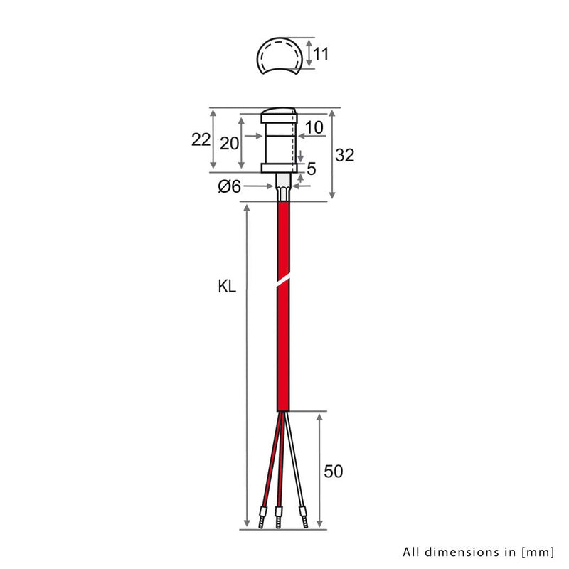 iOVEO 004AL01305 - Pipe sensor PT100 3-wire with silicone cable including attachment up to 200°C, 5 meters