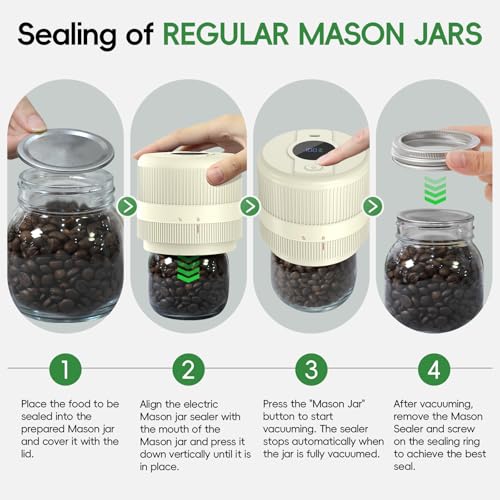 Mason Jar Vacuum Sealer Kit, Electric Sealer for Wide and Regular Mouth Mason Lids, Canning Vacuum Sealer Mason Jar, Automatic Vacuum Sealer Machine for Food Storage (Beige) Beige