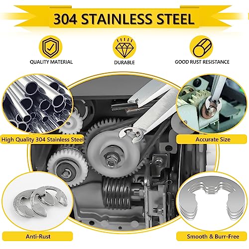 330PCS 304 Stainless Steel E-Clips & 1200PCS White Plastic Nylon Flat Washers