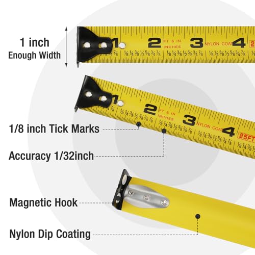 WORKPRO 25FT Pink Tape Measure, 1/8 Fractions Easy Read Measuring Tape