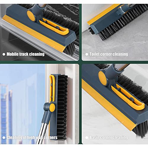 Floor Tile Cleaning Brush with Long Handle,180°Rotatable Patio Grout Scrubbing Cleaner Brush, Shower Floor Scraper Corner Stiff Bristles Brush for Deck Kitchen Bathroom