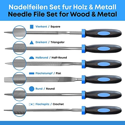 Needle File Set - 6 Pieces for Wood, Metal, Plastic and Jewelery - 160 x 4 mm - Small Round, Half-Round, Square, Triangle, Flat and Pointed Files