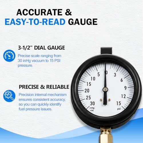 Bonbo TU-32-6 Diesel Fuel Pressure Test Gauge for GM 6.6 L Duramax Engines, Complete Gauge Kit with 6ft Hose & Quick Coupler