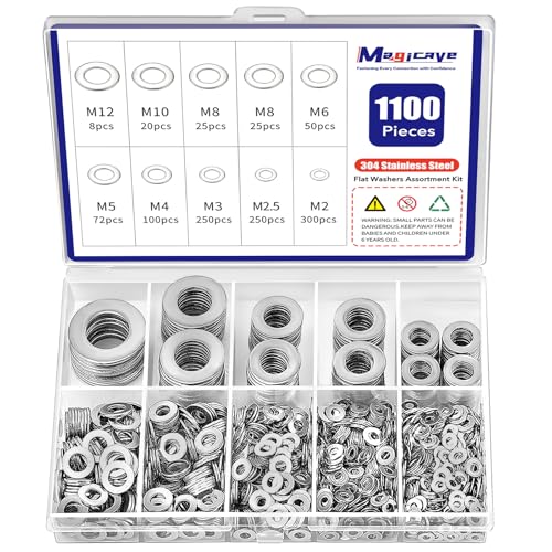 1100 Pcs Flat Washers Assortment Kit & 1100 Pcs SAE Spring Lock Washers Assortment Kit