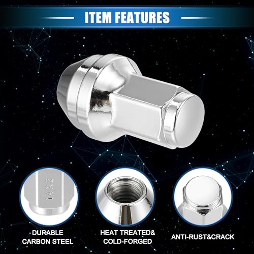 6 Pcs Wheel Lug Nuts Compatible for Ford Expedition for Ford F-150 2000-2014, Durable Chorme Plated M14x2.0 Carbon Steel Silver Tone Tire Lugnuts 6