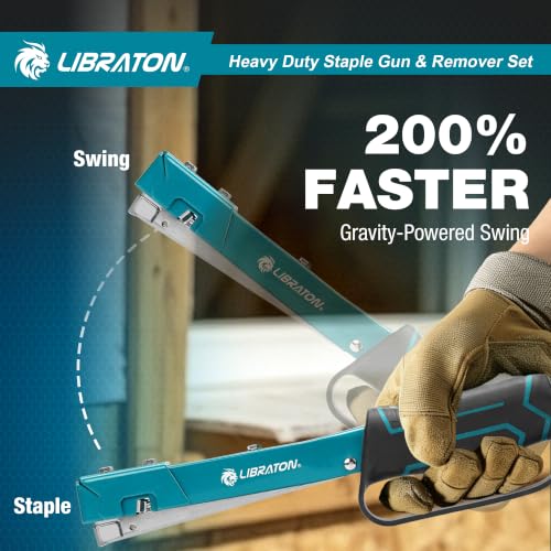 LIBRATON Heavy Duty Hammer Tacker with 6000 Staples JT21/No53(5/16" & 3/8")
