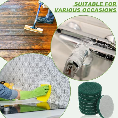 Power Scrub Pads, Scrubbing Pads 180 Grits Scouring Discs - Fitting for (Home Kitchen Cleaning - Drill Attachment - Scrubber Replacement) 6 Pcs & 5 Inch & Green