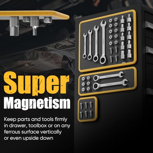 SHALL 3-Piece Magnetic Tool Parts Mat and Telescoping Magnetic Pickup Tool, Flexible Magnetic Tool Holder Pad W/ 83 Built-In-Magnets & 25LBS Pull Force Extendable Magnet for Mechanic Wrench Screw Bolt 3PC Magnetic Mat with Pickup Tool